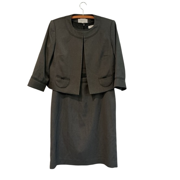 Calvin Klein 2 Piece Dress Suit Gray Sheath Dress & Jacket Size 6 Career Office - Picture 5 of 13